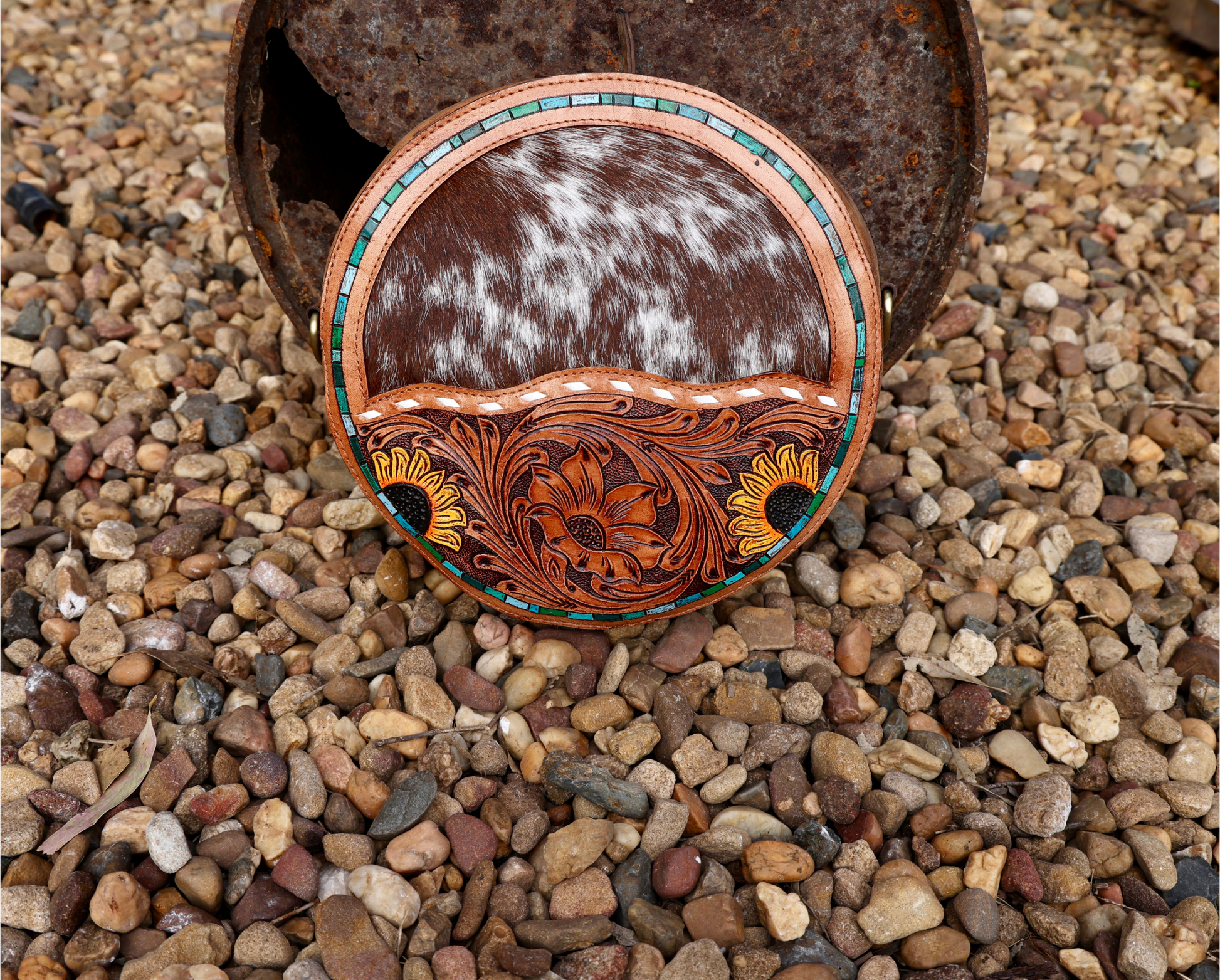Sunflower canteen bag with hair on hide