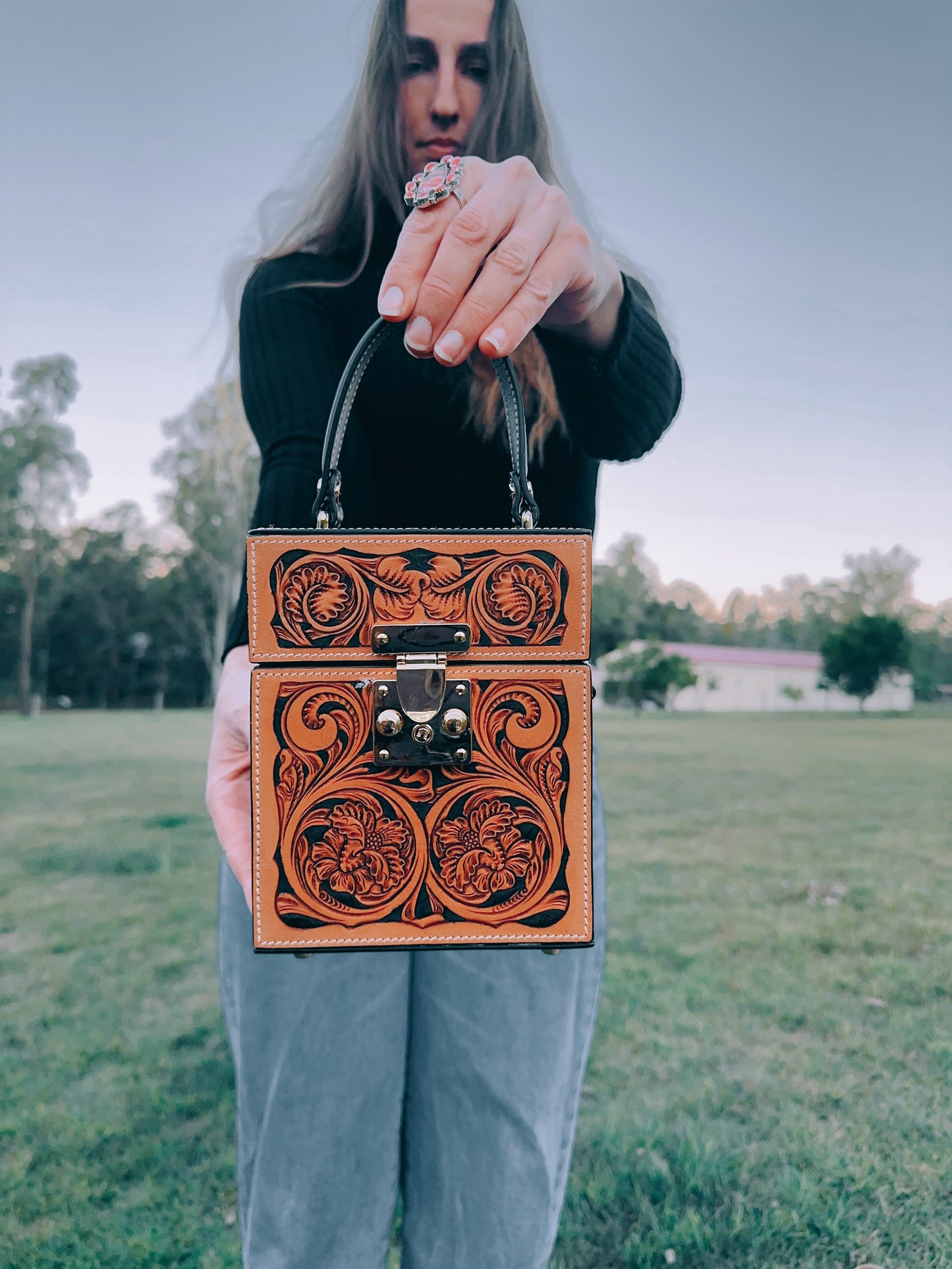 Genuine tooled leather bag