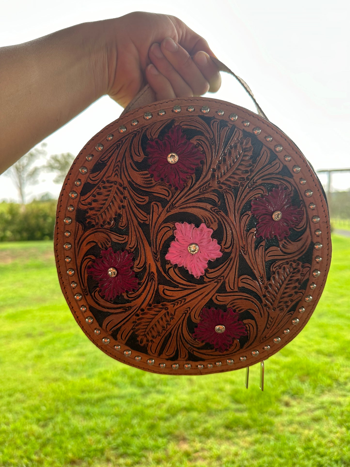 Hand tooled floral canteen bag