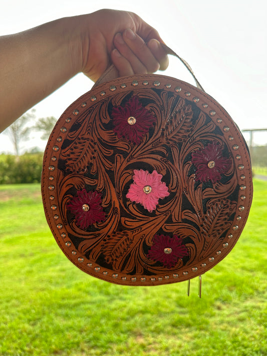 Hand tooled floral canteen bag