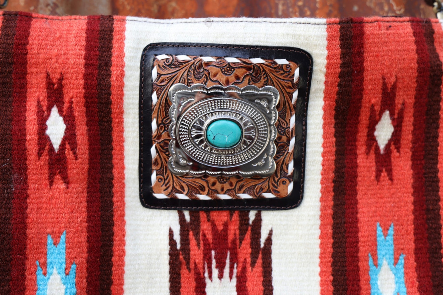 Clive Handwoven Wool & Leather Shoulder Bag – Turquoise Concho Accent