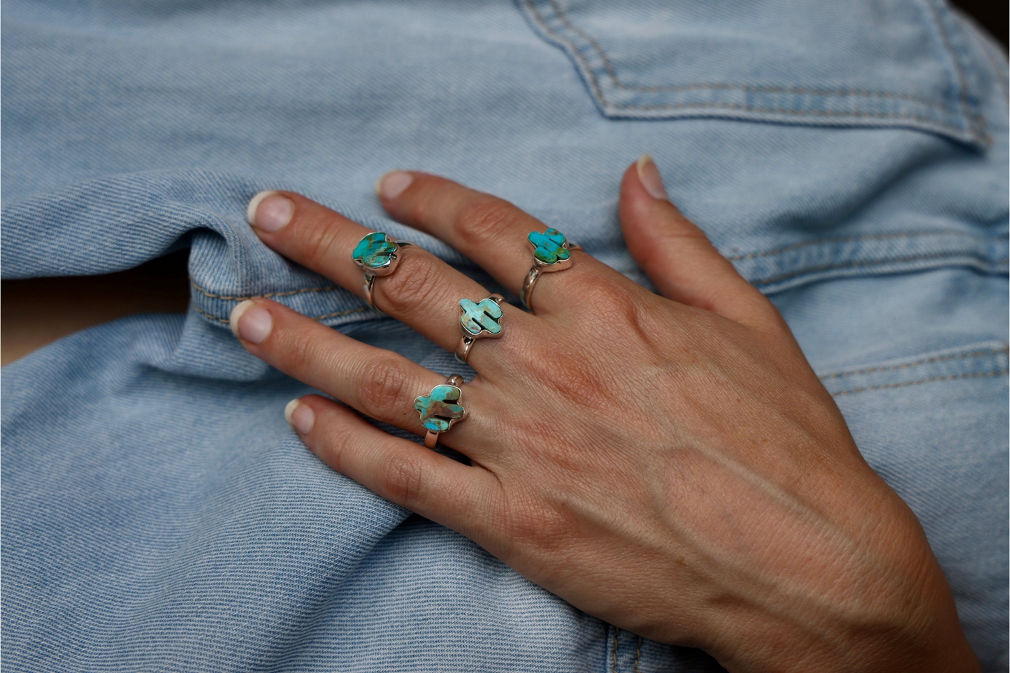 Sterling Silver & Genuine Kingman Turquoise Cactus Rings