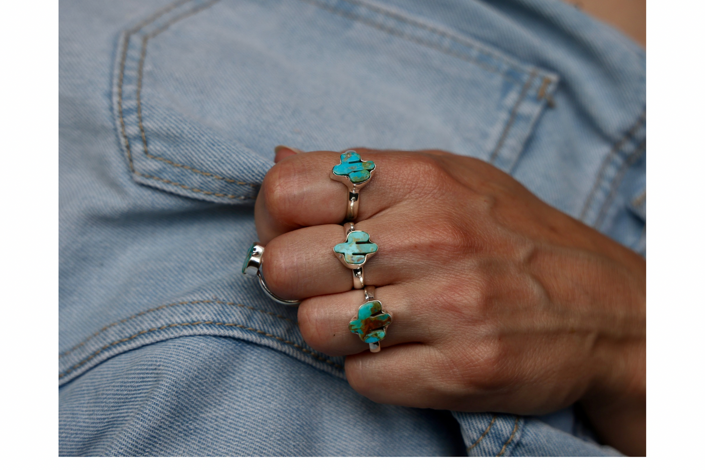 Sterling Silver & Genuine Kingman Turquoise Cactus Rings