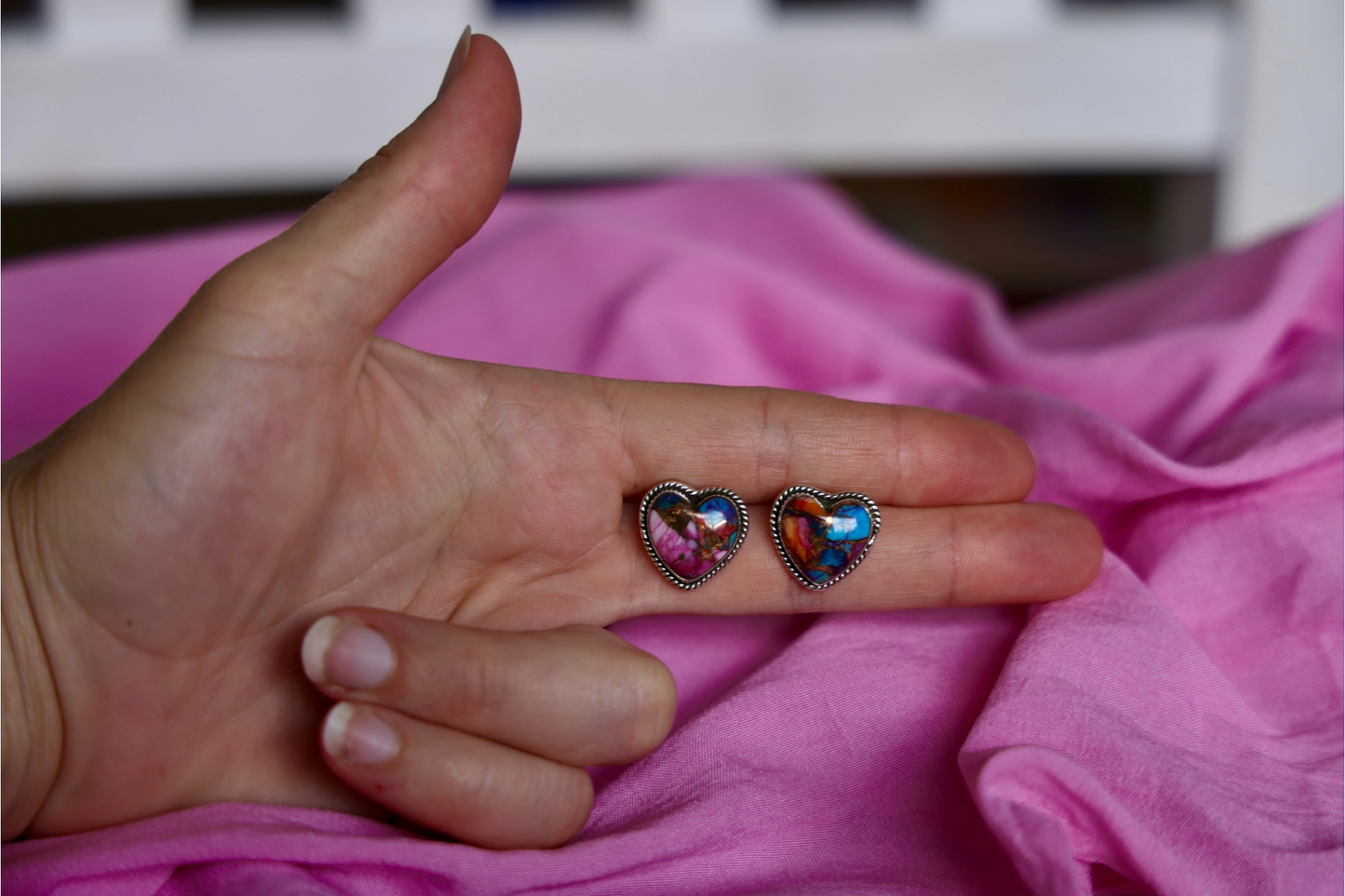 Spiny Oyster Sterling Silver Heart Earrings