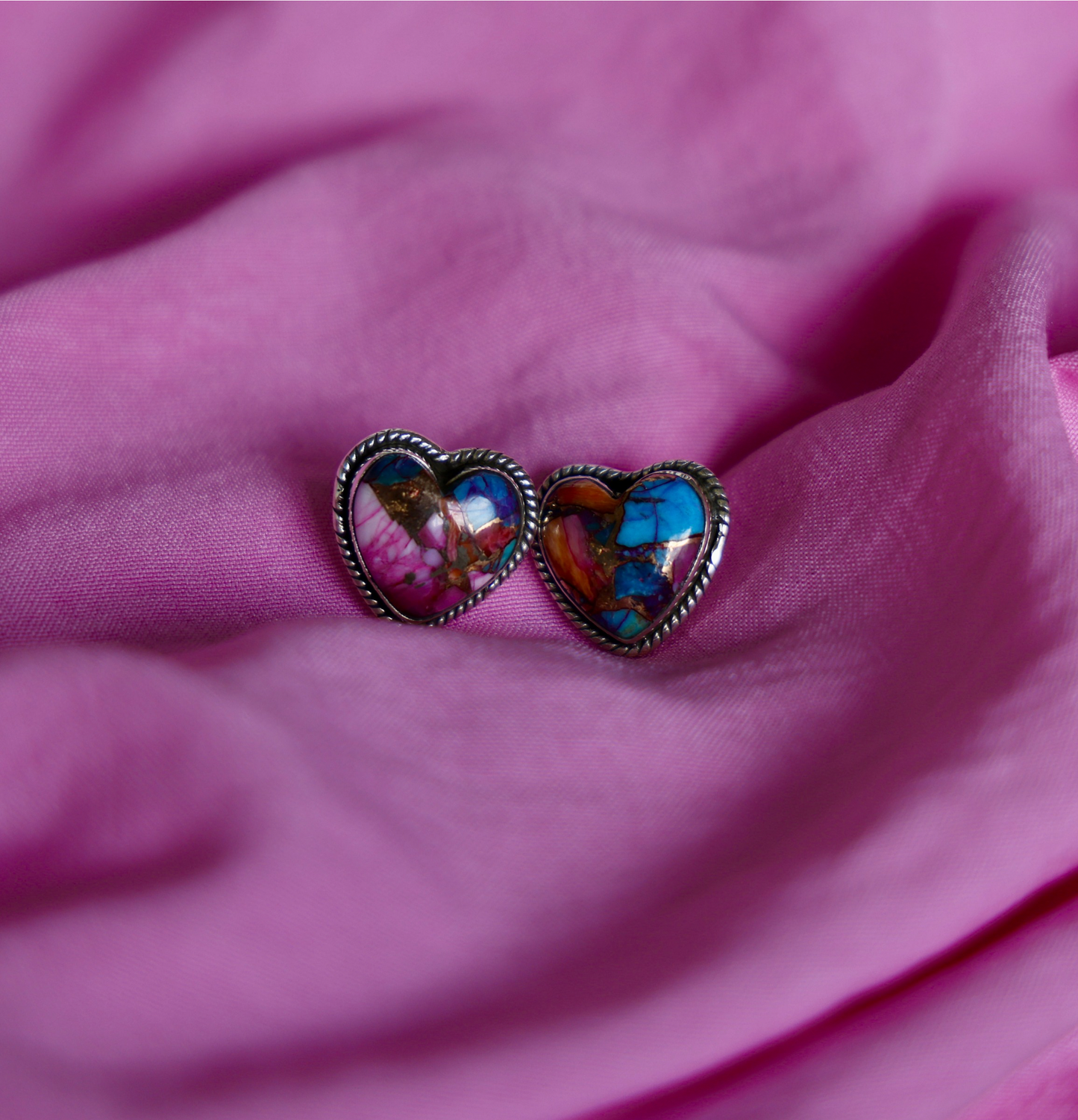 Spiny Oyster Sterling Silver Heart Earrings