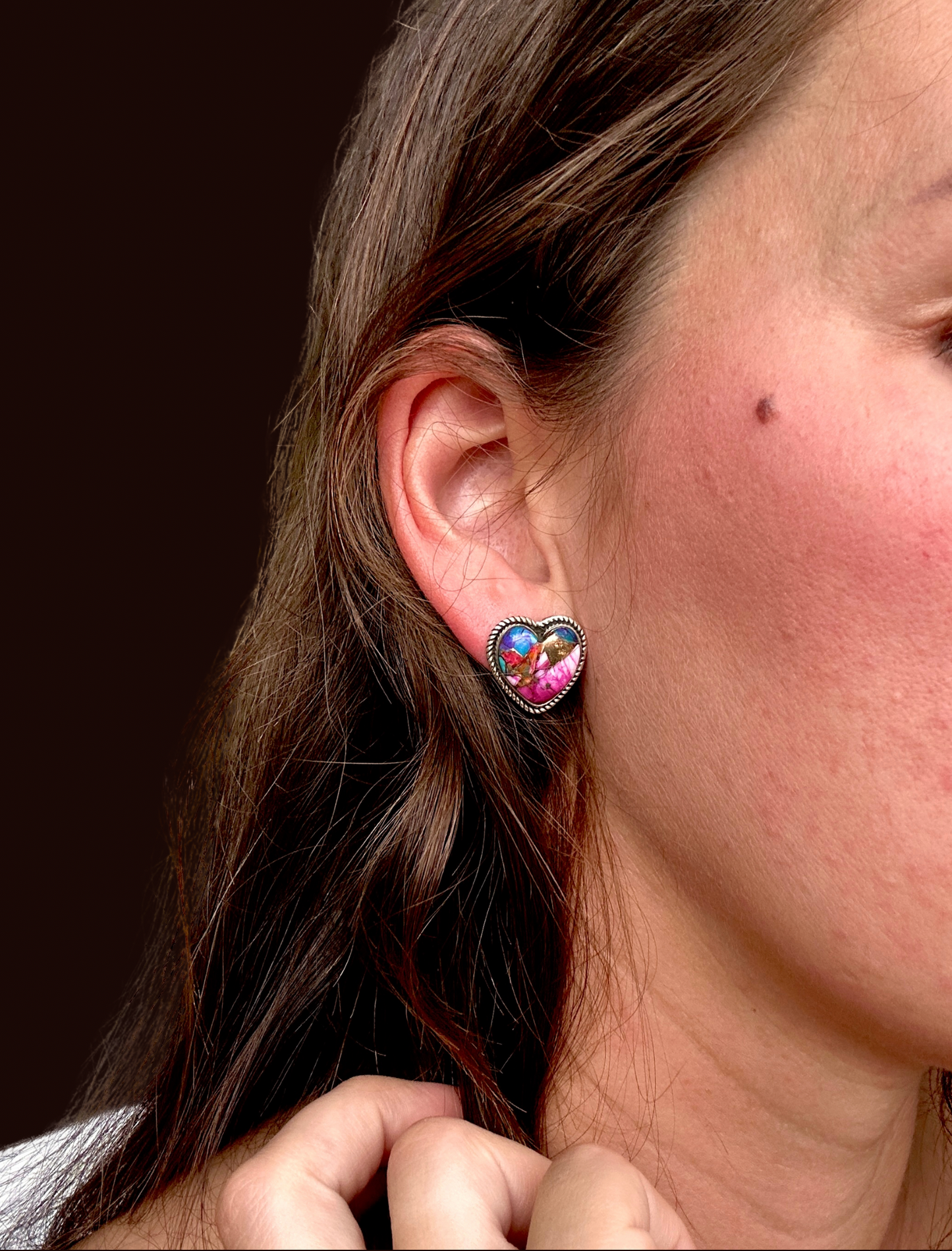 Spiny Oyster Sterling Silver Heart Earrings