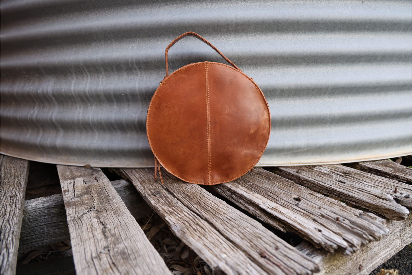 Amy Sunflower Hand Tooled Round Canteen Bag