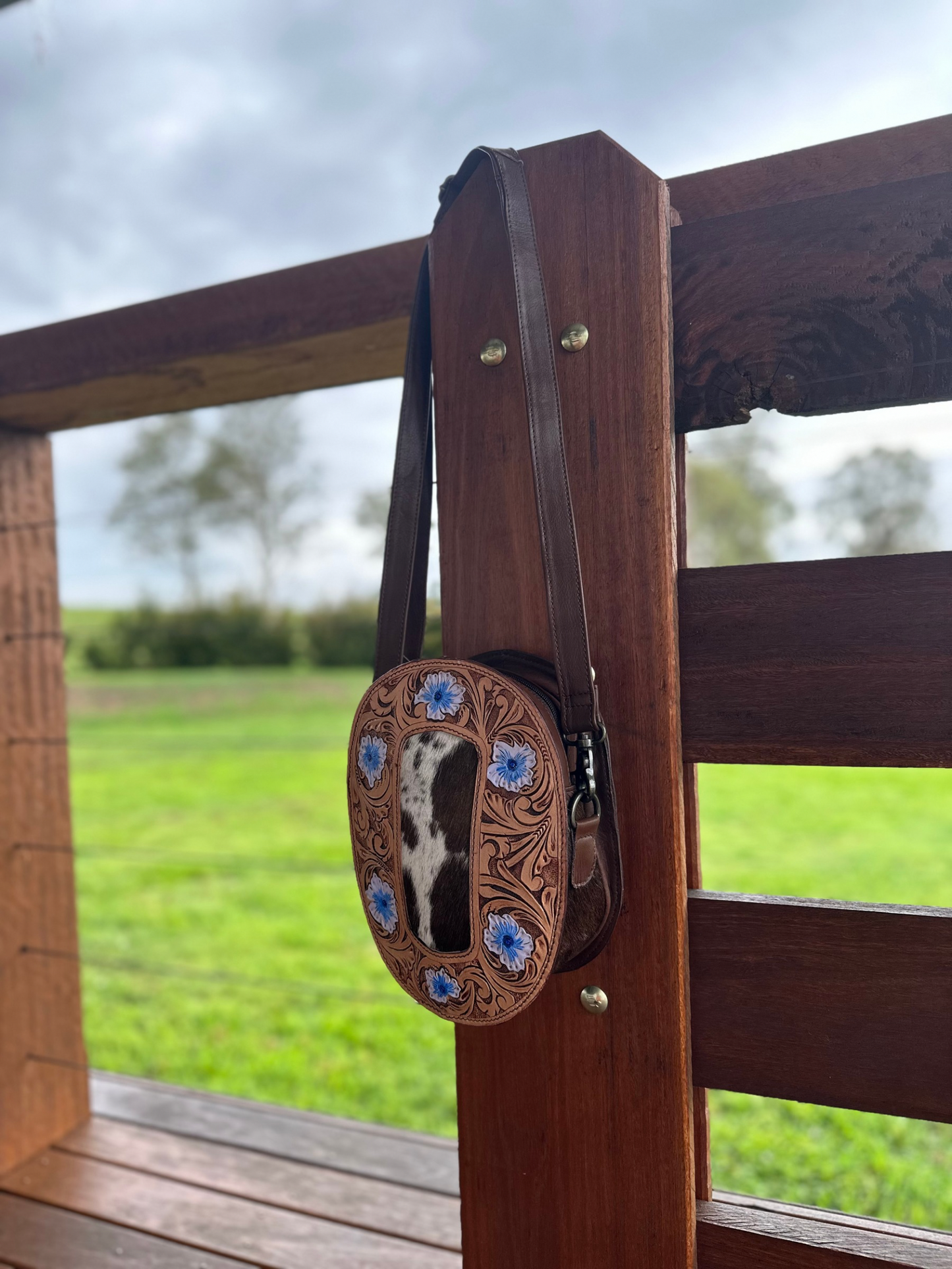 Dallas Hand-Tooled Leather & Cowhide Crossbody Bag