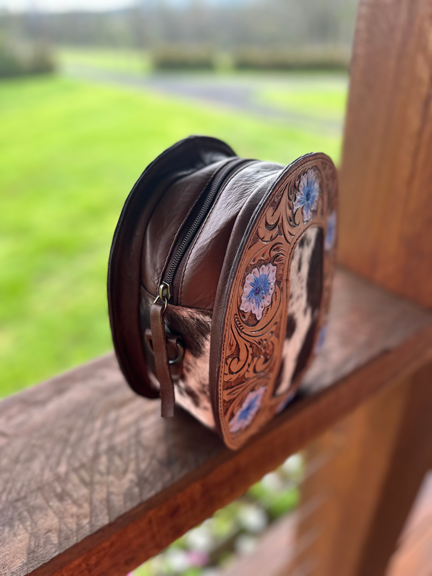 Dallas Hand-Tooled Leather & Cowhide Crossbody Bag