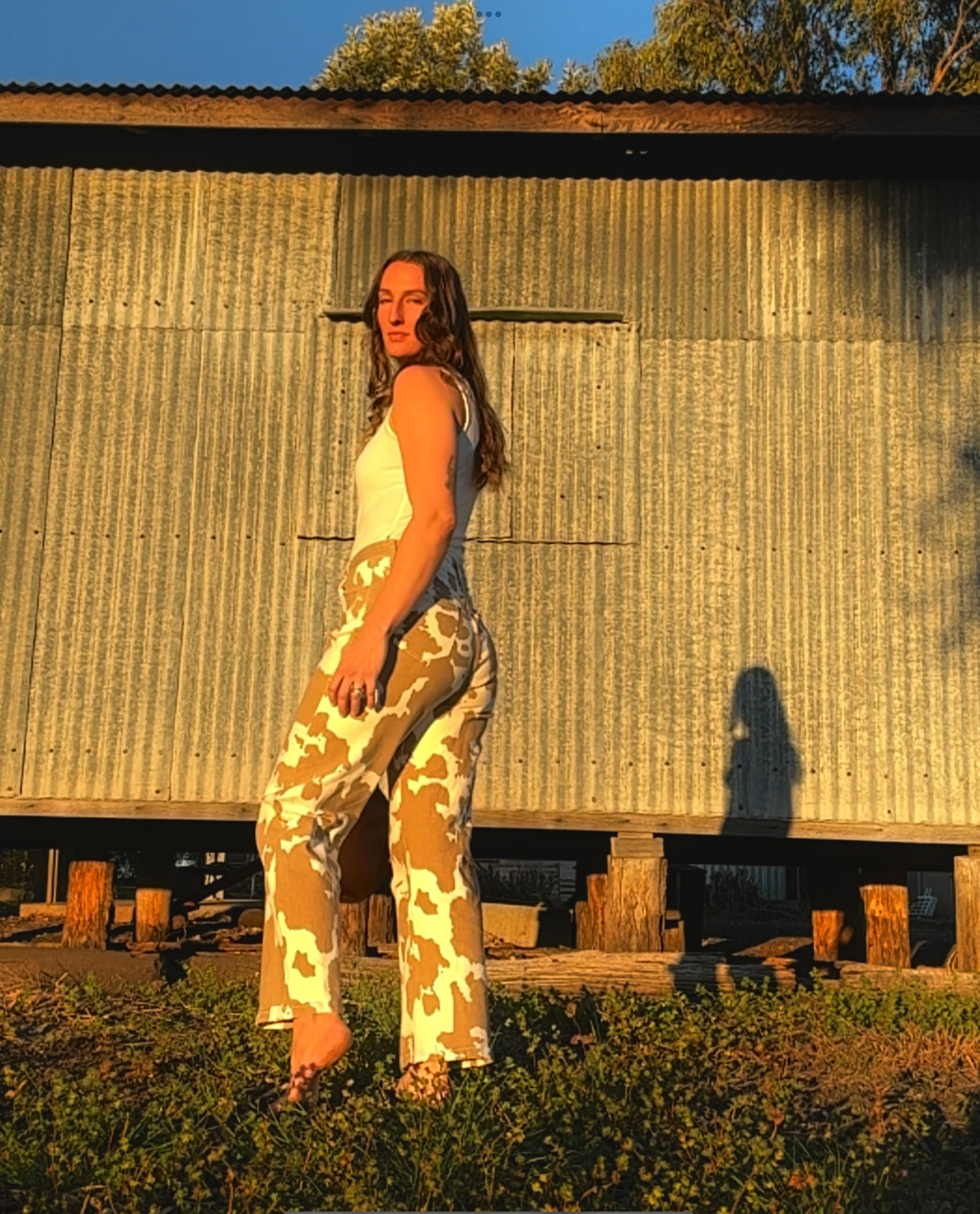 Khaki Cow Print Jean Pants