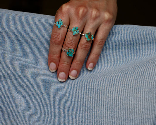 Sterling Silver & Genuine Kingman Turquoise Cactus Rings
