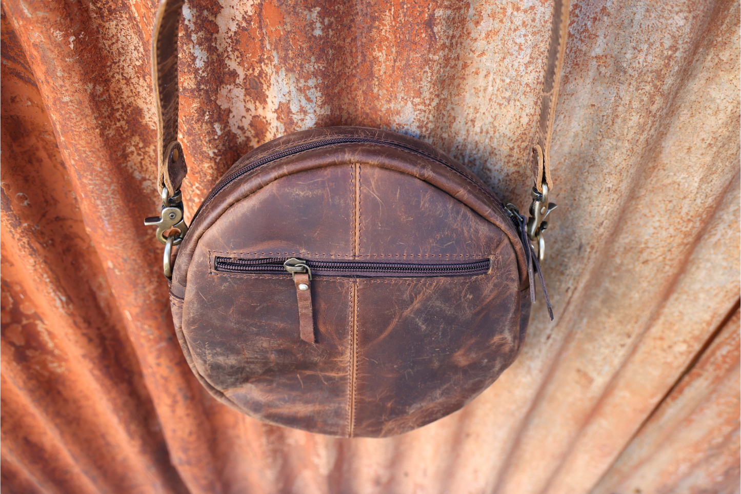 Delilah Round Cowhide & Tooled Leather Canteen Bag
